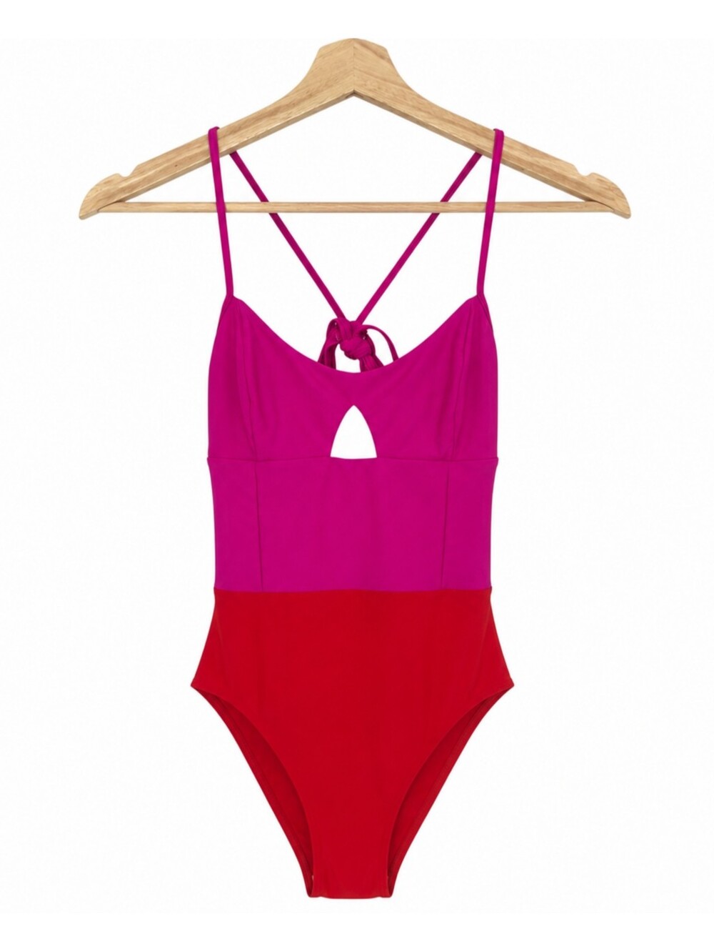 Summersalt Colorblock One Piece Swimsuit Pink Red Keyhole Open Back Tie Sz 4 - Picture 2 of 16